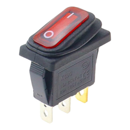 Kolébkový vypínač obdélníkový s podsvícením KCD3 250V 15A