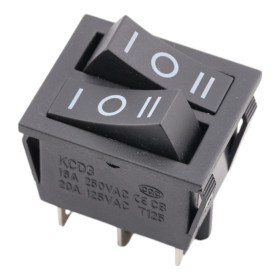 Dvojitý kolébkový vypínač KCD3 ON-OFF-ON černý 250V