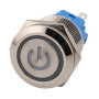 Podświetlany metalowy wyłącznik z blokadą (pozostaje zamknięty po naciśnięciu), do otworu o średnicy 19 mm, napięcie robocze 12-24 V DC, 110-230 V AC.