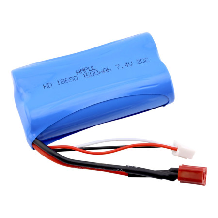 Li-Pol batteri 1500mAh, 7,4V, 18650, T-stik | AMPUL