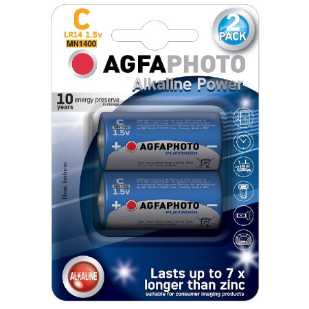 Výkonná alkalická baterie C AGFAPHOTO LR14 1,5V 2 ks