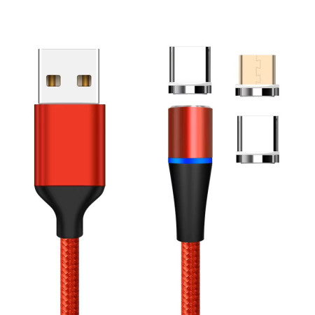 Magneettinen 3in1 USB-pikalatauskaapeli, punainen