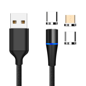 Cable USB magnético 3 en 1 con carga rápida y conectores intercambiables