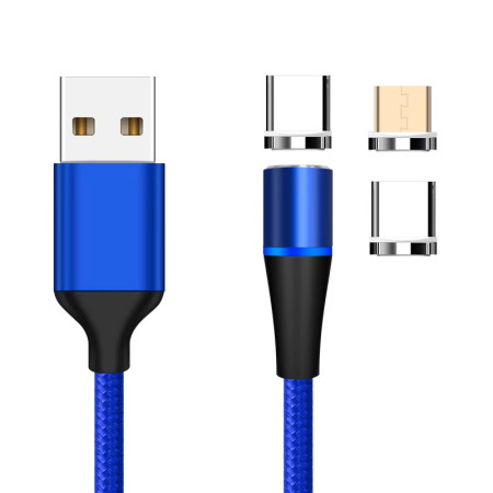 Cavo USB magnetico 3 in 1 ricarica rapida blu, connessioni multiple