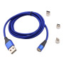 Magnetický USB kábel 3v1, modrý, otočný 360 °, 3A