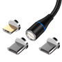 Magnetický USB kabel 3v1, 3A, 360°, stříbrný (1–2 m)