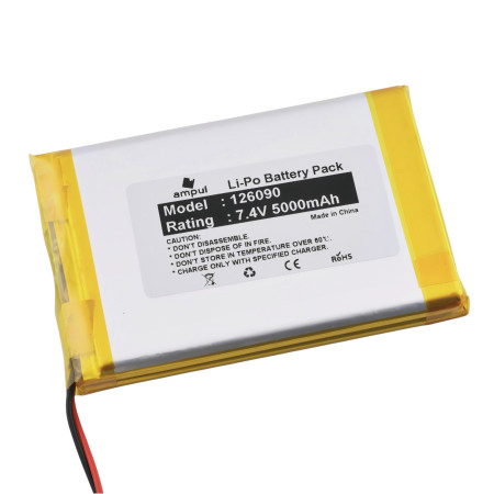 Batteria ai polimeri di litio 5000mAh, 7,4V, tipo 126090, protezione