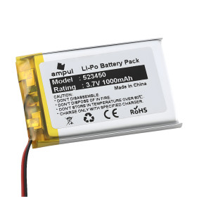 Batterie Li-Po 1000mAh, 3.7V, 523450 à 2 broches JST