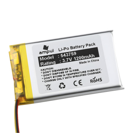 Li-Pol batteri 1200mAh 3,7V med JST SH2-3pin stik