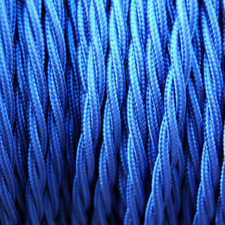 Retro-Kabelspirale, Draht mit Textilummantelung 2x0,75mm, blau