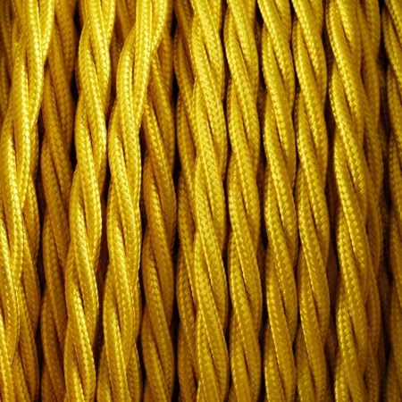 Retro kabelspiral, tråd med tekstilkappe 2x0.75mm, gul, AMPUL.eu