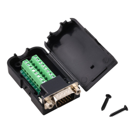 DE15 D-SUB hane 15-pin med skruvplint och muttrar