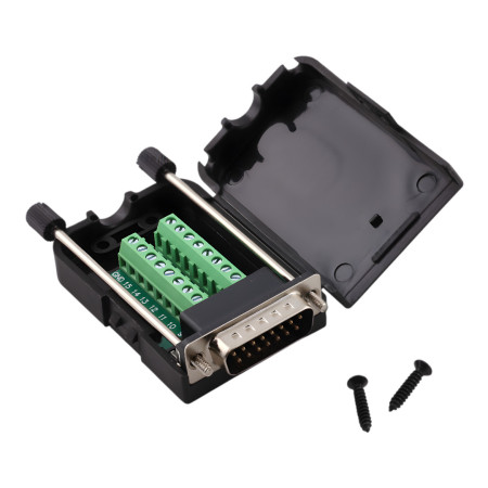 Conector D-SUB DB15 tată cu bloc terminal cu șurub