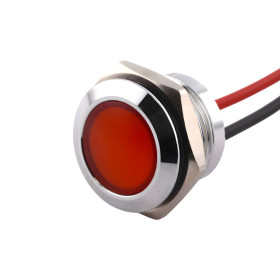 Metal LED-indikator 16 mm med ledninger, sølv