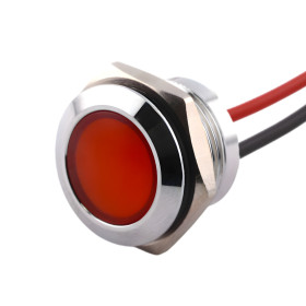 LED metalindikatorlampe 19 mm med ledninger, sølv, IP65