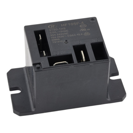 Relé HF105F-4, 12V DC/240V AC, 30A – robustné výkonové relé