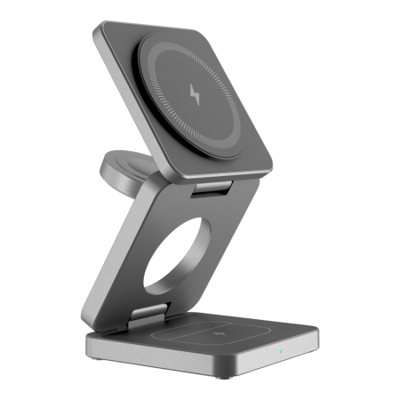 Stazione di ricarica wireless pieghevole 3 in 1 grigio scuro