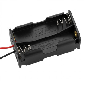 Batteriboks til 4 AA-batterier med dæksel og afbryder, 6V DC