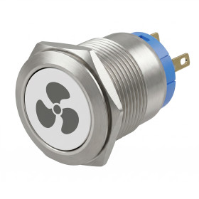Metallschalter mit roter LED, Ventilator, 22mm, IP65