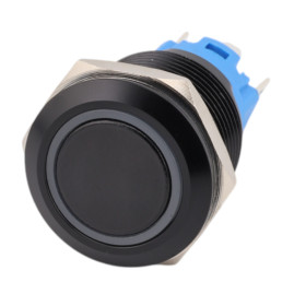 Černý kovový spínač bez aretace s montážním průměrem 22mm IP65