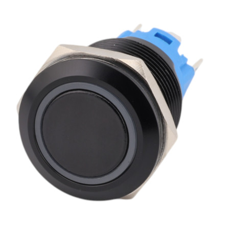 Černý kovový spínač bez aretace s montážním průměrem 22mm IP65