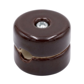 Ceramic Round Wire Holder - Retro Design, Brown