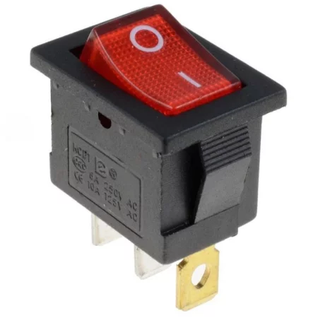 Rectangular rocker switch with backlight, red 250V/6A, AMPUL.eu