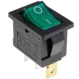 Rectangular rocker switch with backlight, green 250V/6A