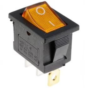Rectangular rocker switch with backlight, yellow 250V/6A