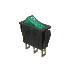 Rectangular rocker switch with backlight, green 250V/15A