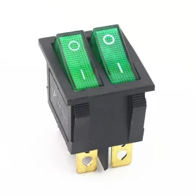 Kolébkový vypínač dvojitý obdélníkový s podsvícením, zelený