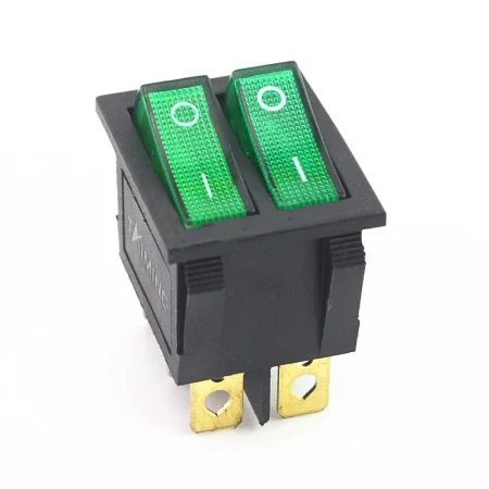 Double rectangular rocker switch with backlight, green