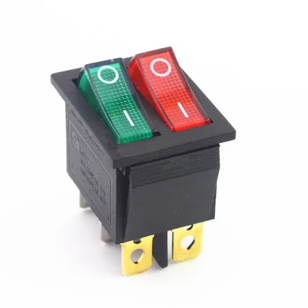 Interruptor basculante rectangular doble con luz de fondo, verde rojo