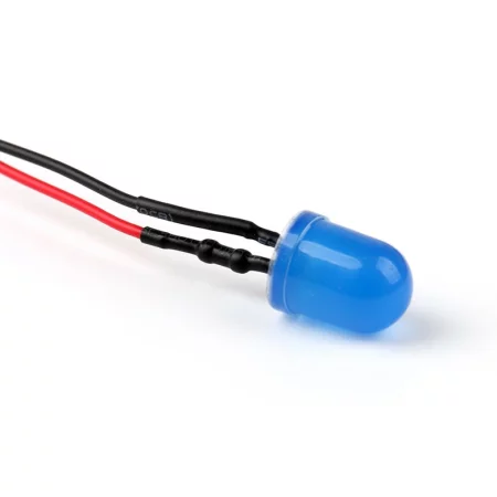 12V LED-Diode 10mm blau diffus mit Widerstand und Kabel