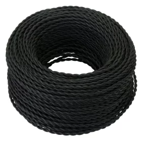 Retro kabel spiral, leder med tekstilkappe 3x0,75mm², sort