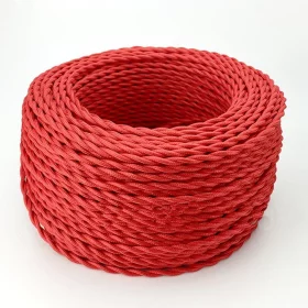Retro kábel spirál, huzal textil borítással 2x0,75mm², piros